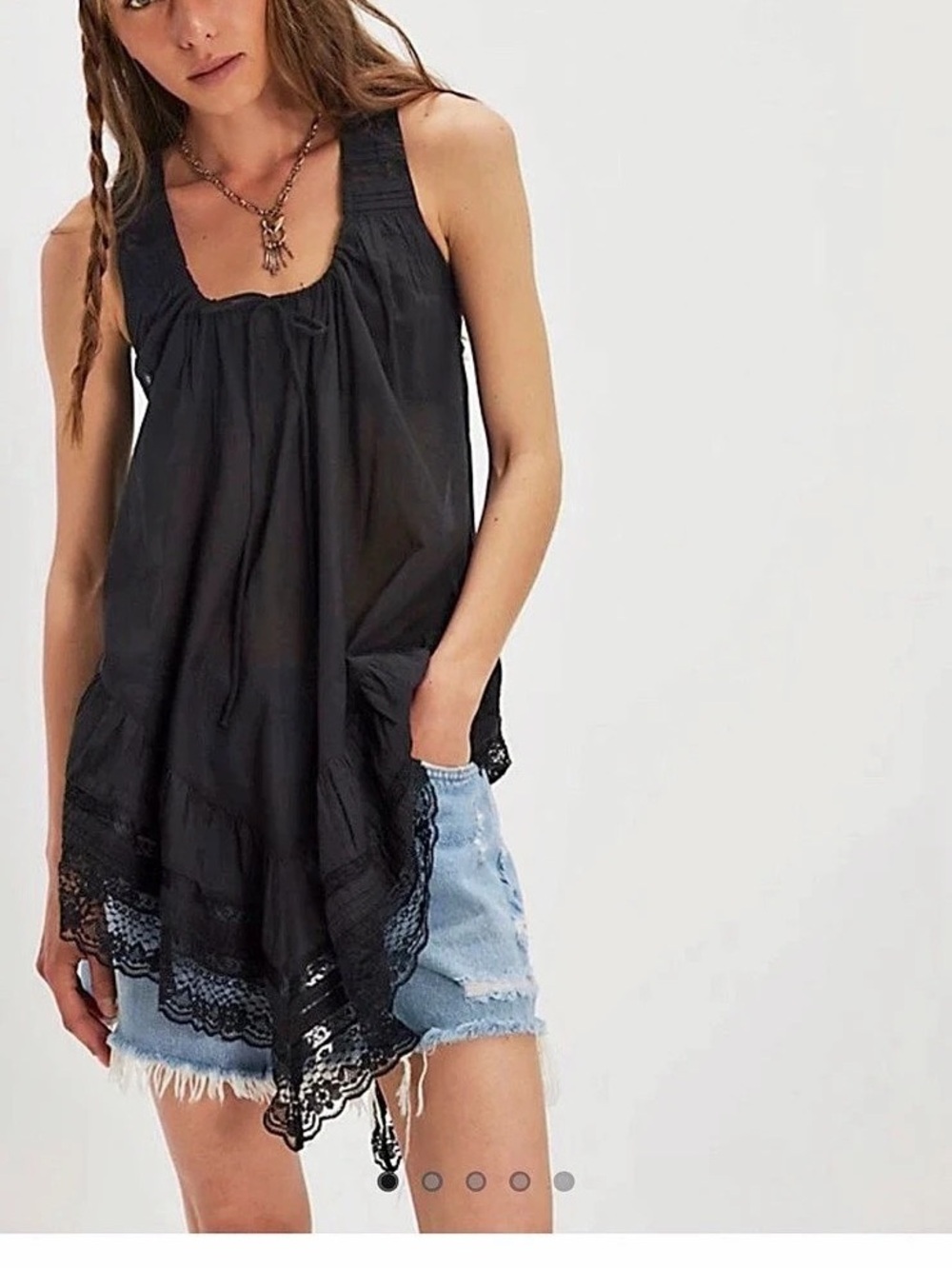 Free People Coretta Tunic Black XL soft lightweight Indian cotton EUC